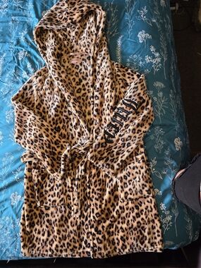 Cute Juicy Couture Fleece Brown Animal Print Robe Sleepwear Women's Size L/XL